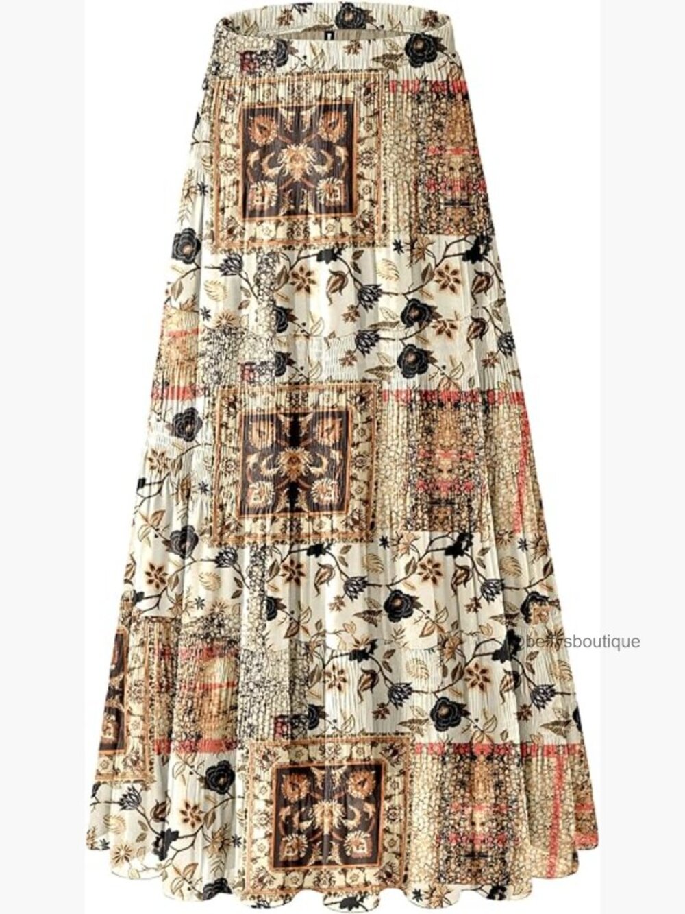 Boho Flowy Maxi Skirt Elastic Waist Pleated A-Line Chiffon